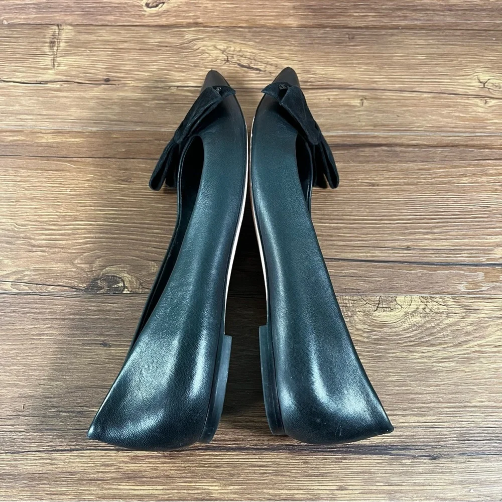 Tory Burch ‘Rosalind Bow’ Black Leather Slip-On Flats Women’s Size 9‎ Shoes
